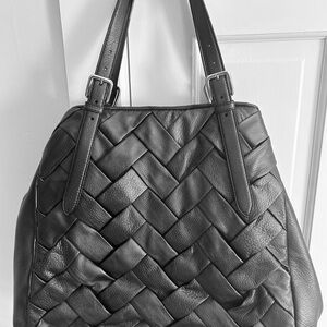 Stunning Cole Haan Black Woven Leather Overnight Shoulder Bag